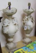 A pair of 19th century carved alabaster vases, fitted as table lamps and shades height excl.