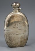 A late 19th century Australian white metal spirit flask, by Brunkhorst, 12.5cm.