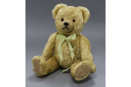 A 1950 S German Martin Teddy Bear With Golden Mohair Deep Amber And Black Glass Eyes Pronounce