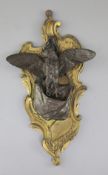 A.F. Barye Fils. An ormolu and bronze wall stoup modelled with a dead owl and hunter's bag hanging