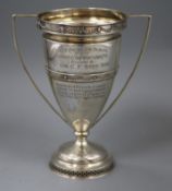 A George V silver sports presentation trophy cup, 10.5 oz.