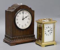 A brass carriage timepiece and a Waltham mahogany timepiece