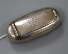 A late 19th century Australian white metal ovoid snuff box, by Brunkhorst, 79mm.