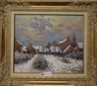 Jean Kevorkian, oil on canvas, Meitars en neige, signed, 38 x 45cm