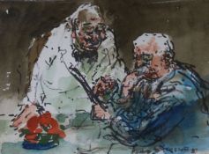 Roland Batchelor, ink and watercolour, The Helpful Waiter, signed and dated '87, 13 x 18cm