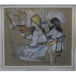 Peter R M Mackie, pastel, Girls at easels, initialled 20 x 23cm