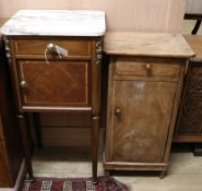 A pot cupboard and a bedside cabinet W.44cm and 42cm