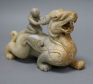 A Chinese jade carving of lion dog height 14cm