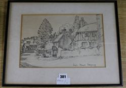 Henry Ford, pencil drawing, High Street, Steyning, signed and dated 1971, 21 x 32cm