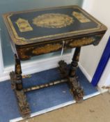 A 19th century Chinese black lacquered and gilt work table W.64cm