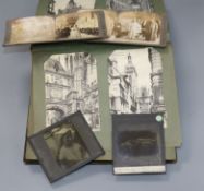 Approximately 250 glass lantern slides, a postcard album and stereoscopic card slides