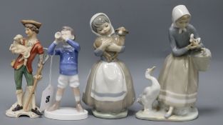 A Lladro figure, a Nao figure, a Copenhagen and a Continental figure