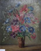 James W Tucker, oil on canvas, Still life of flowers in a vase, 51 x 40cm, unframed