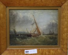 A 19th century English School, oil on canvas, fishing boats off the coast 22 x 30cm