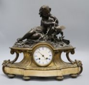 A bronze ormolu timepiece, mounted with a cherub height 35cm