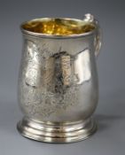 A George II provincial silver mug, with later engraved decoration, William Partis, Newcastle,
