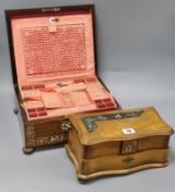 A Regency rosewood work box and an Italian jewellery box
