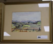Claud Hulke, watercolour, extensive landscape, signed, 17 x 24cm