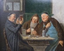 19th century English School, oil on canvas, Cleric and monks at a tavern table 30 x 38cm