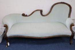 A Victorian walnut chaise longue W.180cm