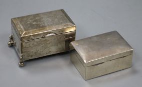 A late Victorian Australian white metal stamp box by Brunkhorst and one other similar box.