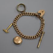 A 9ct. gold charm bracelet, hung with four assorted charms including a hammer.