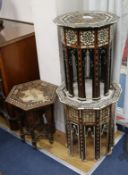 Three Moorish side tables W.43cm, 44cm and 48cm