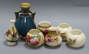 Five Royal Worcester vases and a pair of Grainger & Co. vases. height 15.5cm (tallest)