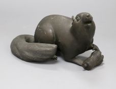 A Japanese bronze squirrel with gourd height 11cm