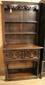 A 1920's narrow oak dresser W.91cm