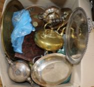 A quantity of assorted metalware including silver plate, brass and copper