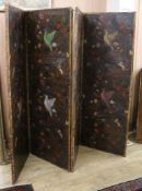 A painted leather four fold screen W.236cm