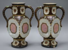 A pair of Gerbing and Stephen majolica German vases height 28cm