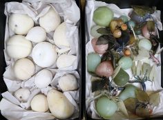 A quantity of marble and soapstone fruit and flowers