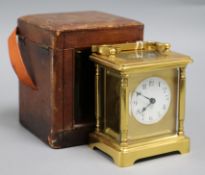 An early 20th century cased brass carriage timepiece