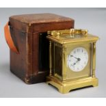 An early 20th century cased brass carriage timepiece
