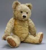 A 1930's Farnell teddy bear, Robbie, with golden mohair, clear and black glass eyes painted brown on