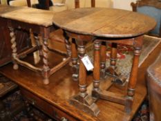 An oak joint stool and a gateleg table W.52cm and 59cm