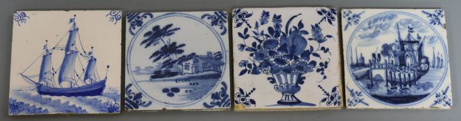 Four 19th century Delft blue and white tiles