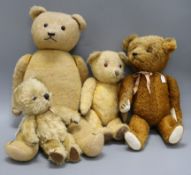 Four vintage teddy bears: Chad Valley, c.1950's, English c.1950's, German 1920's and Perry