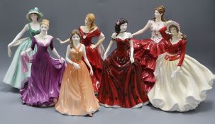 Seven Royal Doulton porcelain figures: Jennifer, Ellie, Alice, Alison, Eleanor, Scarlet, Coral