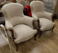 A pair of 19th century French spoonback armchairs