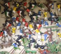 A collection of painted lead desert soldiers, palm trees etc