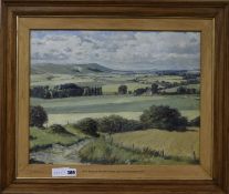Paul Robertson, oil on board, Firle Beacon, , Mount Caburn and The Cuckmere Valley, initialled, 39 x