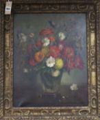 English School c.1910, oil on canvas, still life of flowers in a glass vase, signed, 50 x 40cm