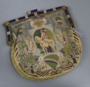 A needlework purse with enamel and marcasite clasp