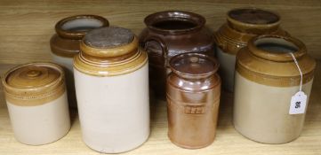 Seven Victorian salt glazed and pottery kitchen jars