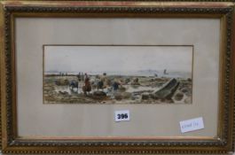 J. Macpherson, watercolour, fisherwomen on the shore, signed