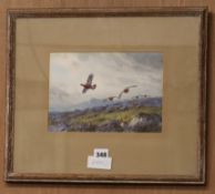John Charles Harrison (1898-1985), watercolour, 'Grouse over moorland', signed, 17 x 24cm