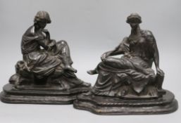 A pair of spelter figures tallest 27cm